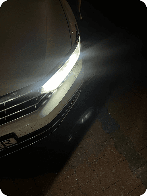 Car headlights at night